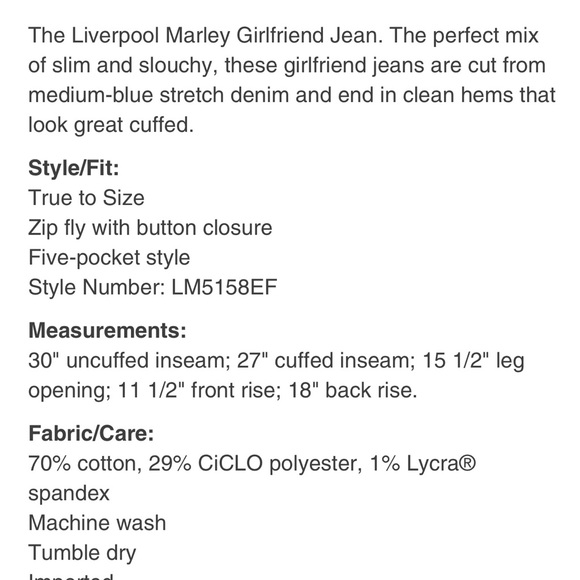 Liverpool Marley Girlfriend Jeans- Gently Used 💕 - Picture 5 of 7